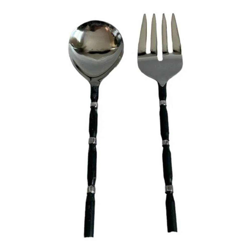 Storehouse Artisan 2-Piece Salad Server Set Stainless Steel Spoon Fork India NIB